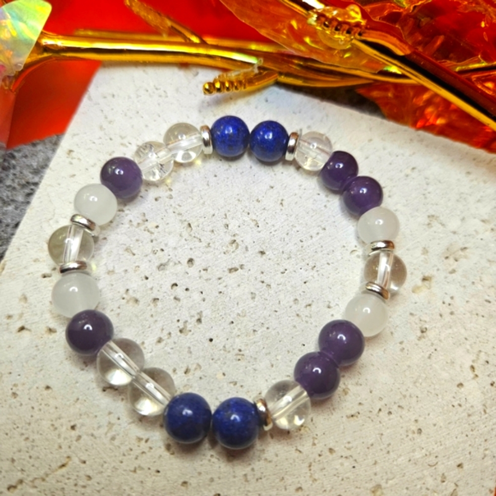 Natural Amethyst Quartz Beaded Bracelet Health & Wealth - Handmade